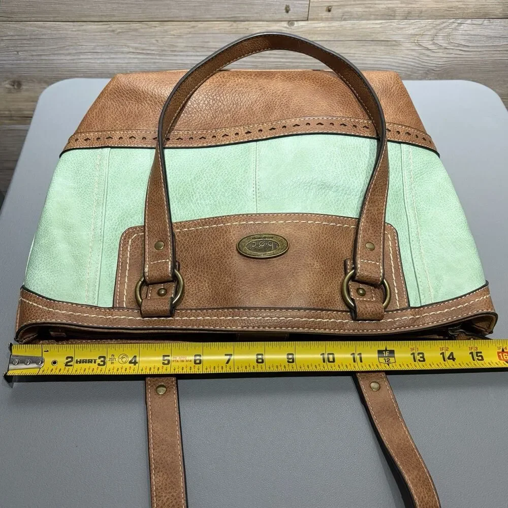 B.O.C Born Vegan Leather Vinyl Shoulder Handbag Aqua / Brown Boho Double Handle